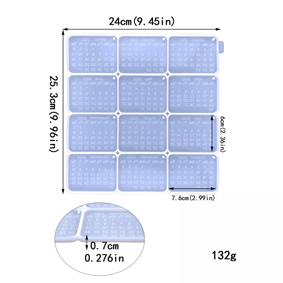 2023 Calendar Mold - Monthly Keychain mold Bestow Charms