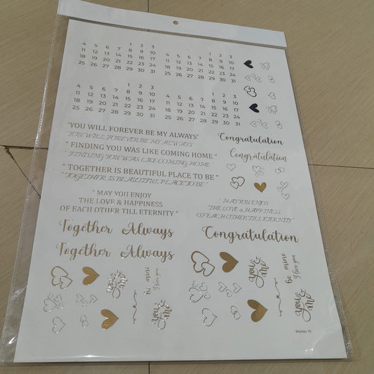 13x9.5" Metallic Embossed stickers - Wishes & Dates