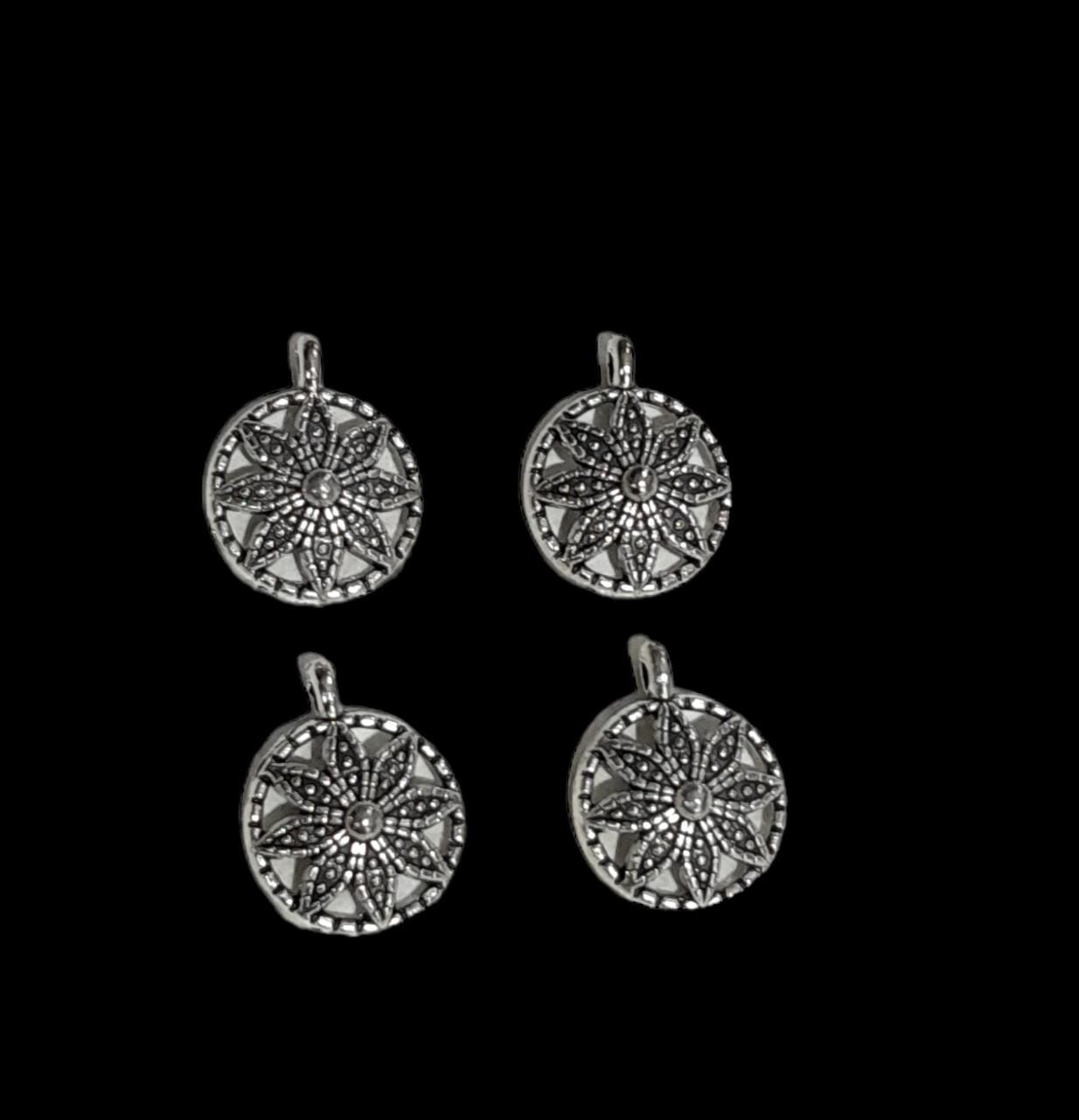 Antique silver Metal Charm - flower in circle