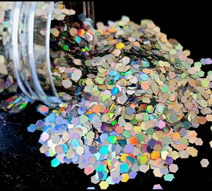 Holo Silver Hexagon Chunks Glitter - 20gms Bestow Charms