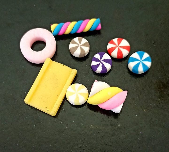 Mixed Gums Miniature | Set of 9 Colors Fake Candy Sugar | Colorful Clay Bubblegum | Ball Round No-Hole Beads Bestow Charms