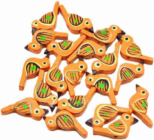 Wooden Bird Set of 25 - Orange