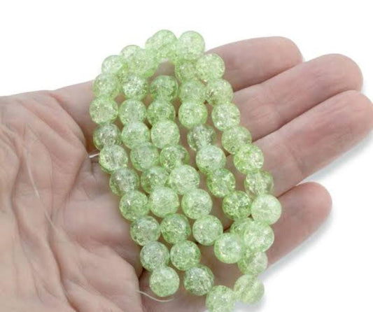 10mm Glass Crackle Beads - Light Green
