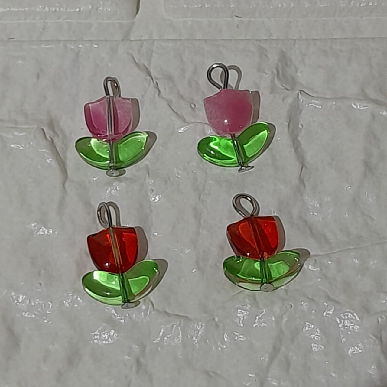 Glass Flower Tulip Beads - Set of 4