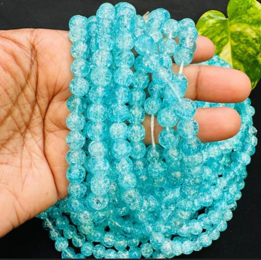 10mm Glass Crackle Beads - Blue