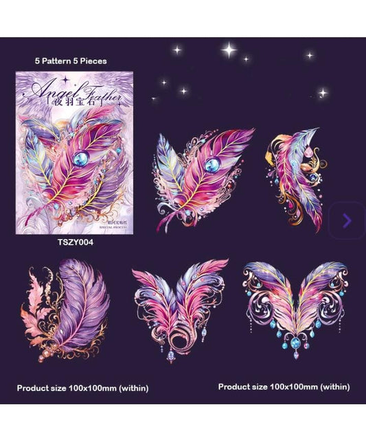 Purple Angel Feathers Stickers - 5pcs