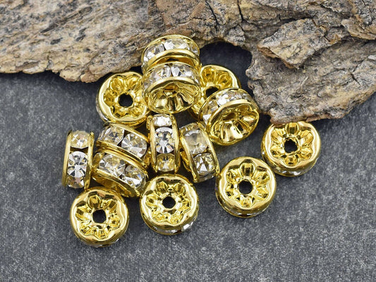 Rhinestone Spacer Beads Gold - Set of 10
