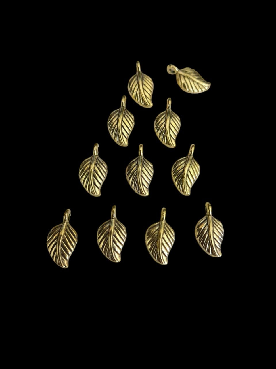 Antique gold Metal Charm - leaf set of 10