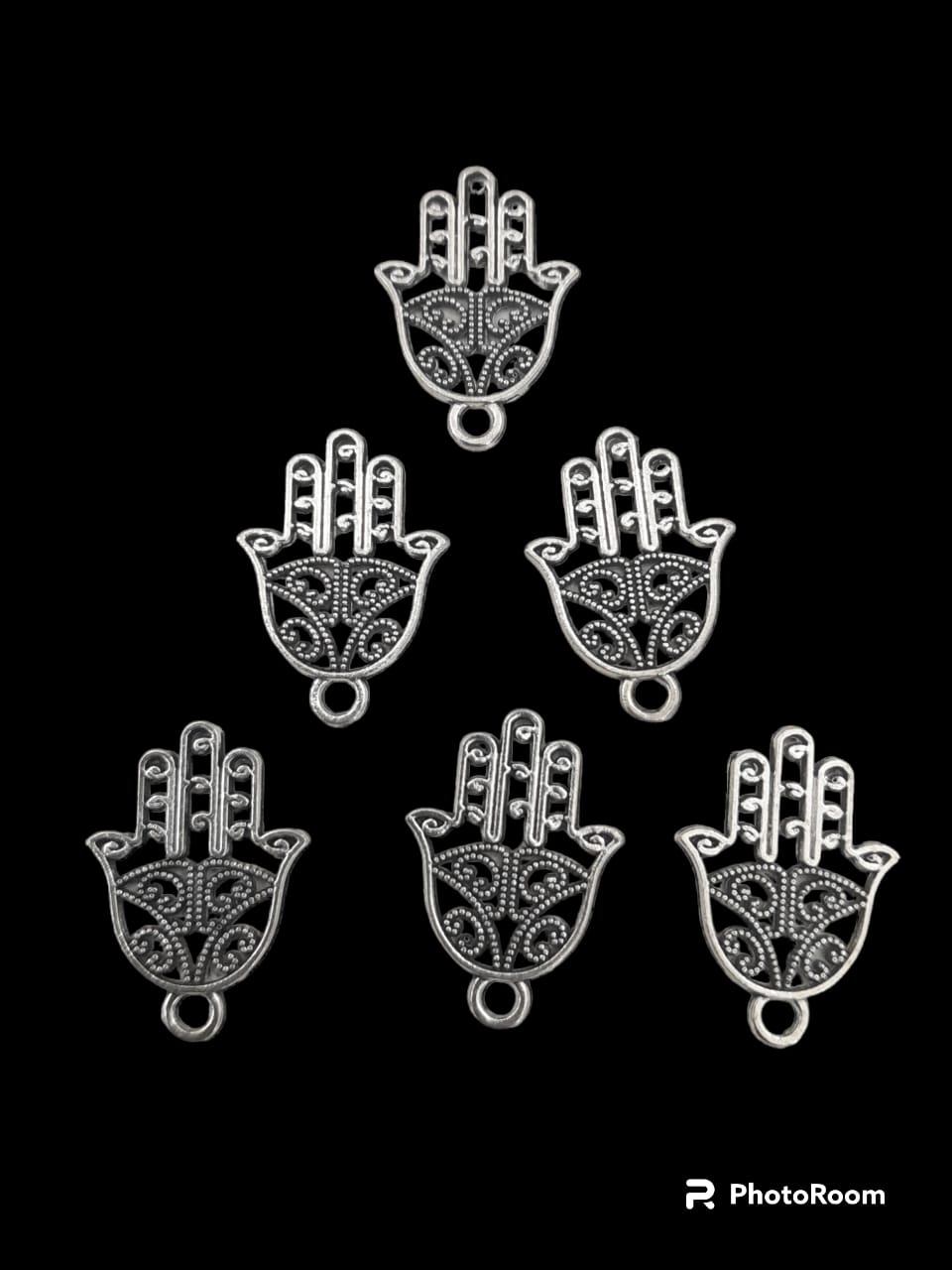 Antique silver Metal Charm - big hamsa hand