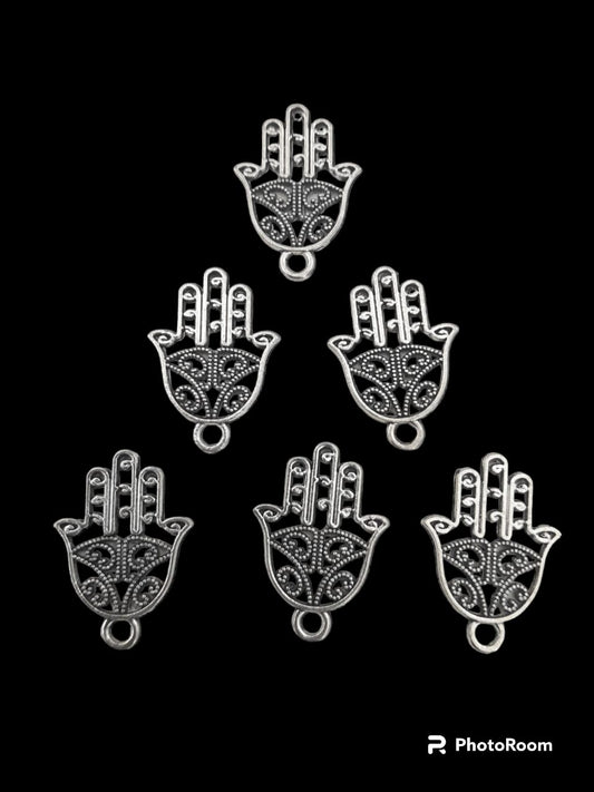 Antique silver Metal Charm - big hamsa hand