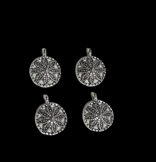 Antique silver Metal Charm - flower in circle