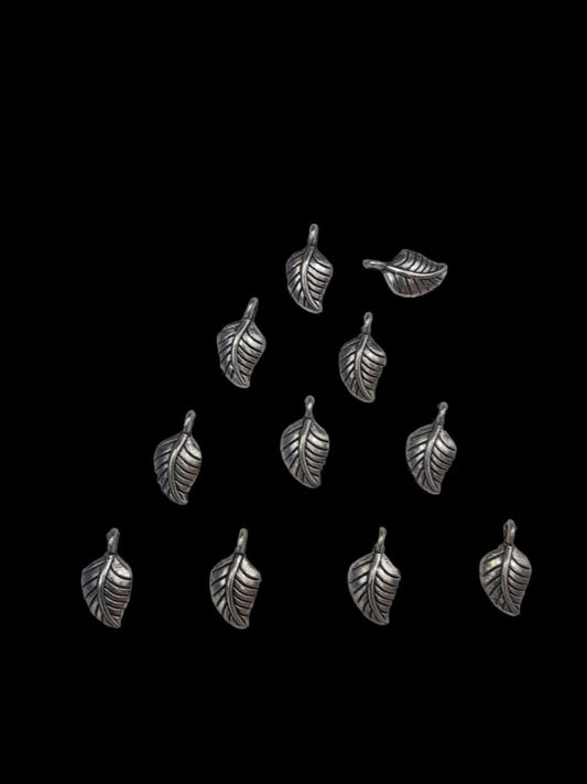 Antique silver Metal Charm - leaf set of 10