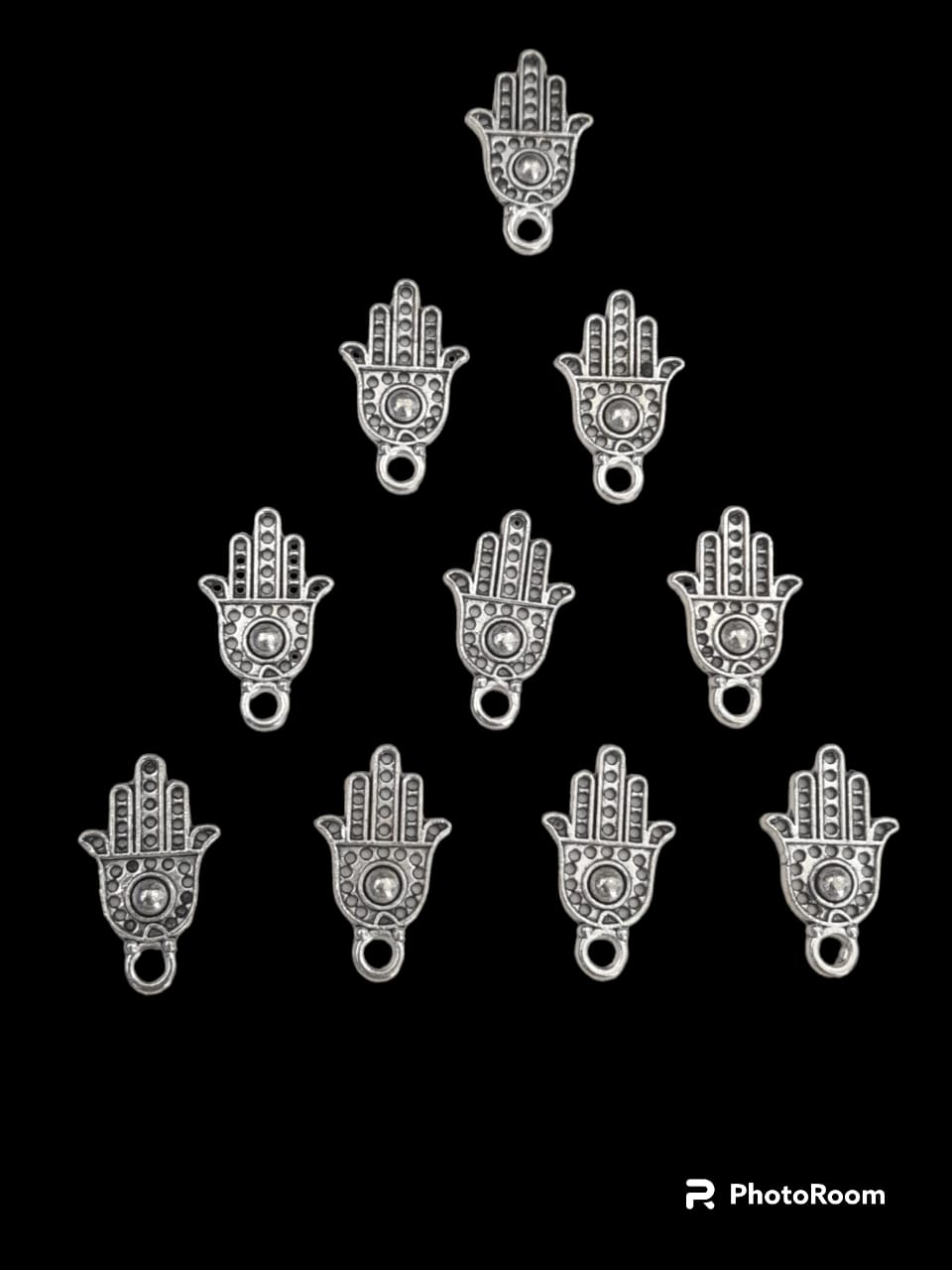 Antique silver Metal Charm - small hamsa hand