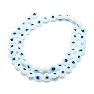 Evil Eye White Beads - Big  Flat Round