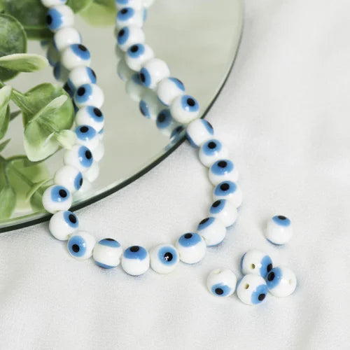 Evil Eye White Beads - Round