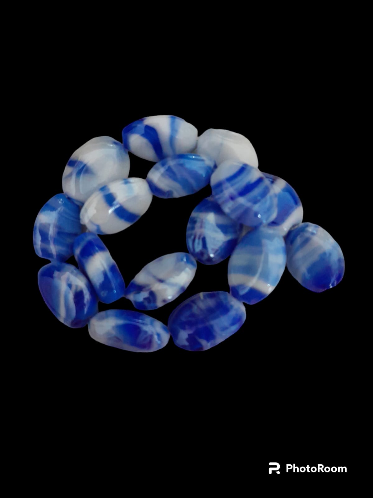 Flat Oval Marble Glass Beads