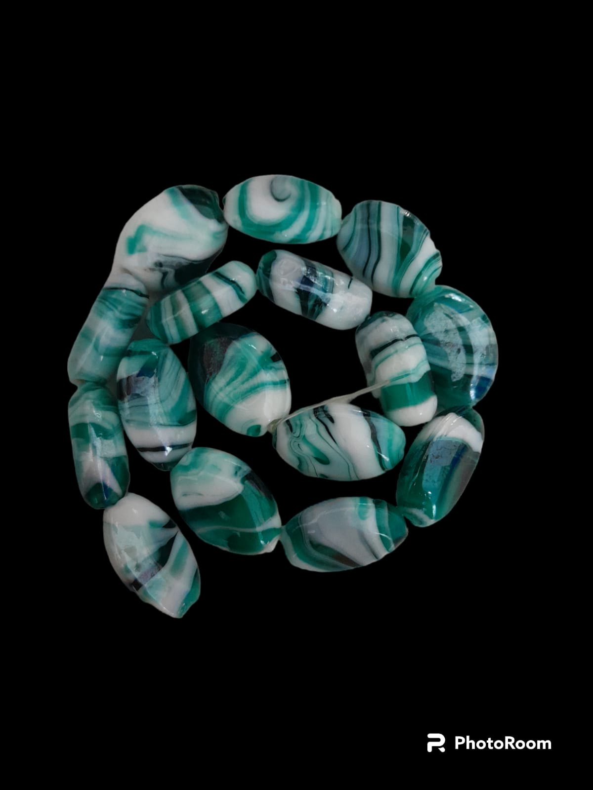 Flat Oval Marble Glass Beads