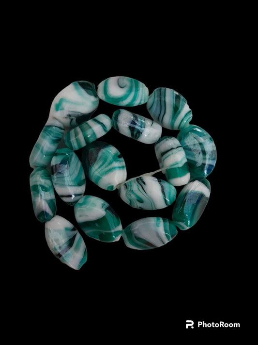 Flat Oval Marble Glass Beads