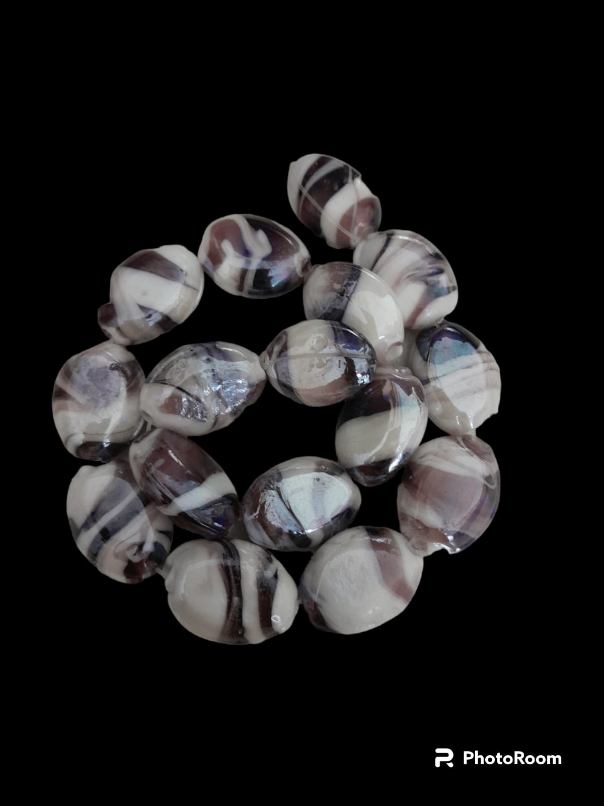 Flat Oval Marble Glass Beads