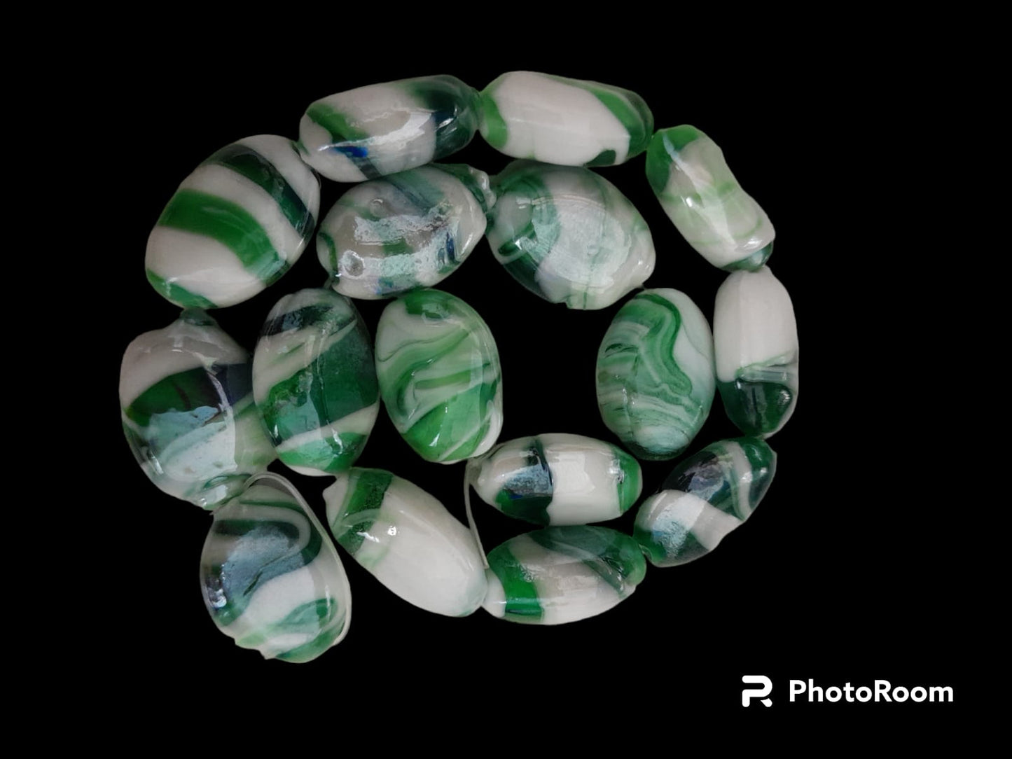 Flat Oval Marble Glass Beads