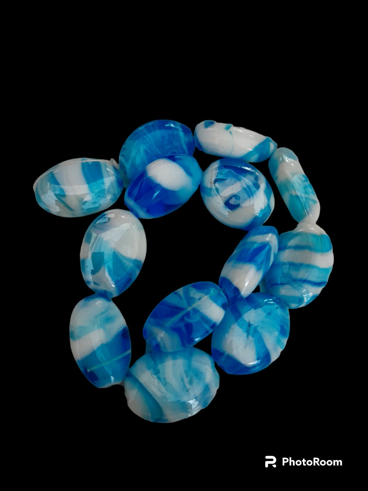 Flat Oval Marble Glass Beads