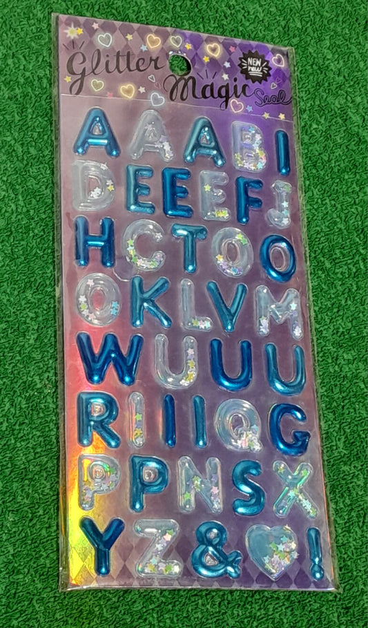 Glitter Magic Stickers - Alphabets - Blue