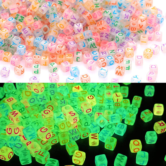Glow In The Dark Alphabet Beads - Square - 20g