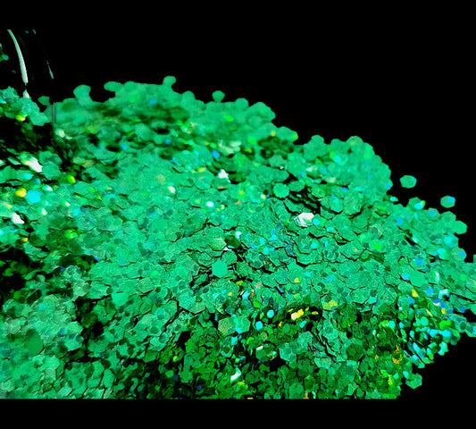 Holo Green Hexagon Chunks Glitter  - 20gms Bestow Charms