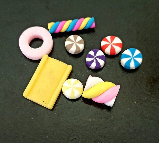 Mixed Gums Miniature | Set of 9 Colors Fake Candy Sugar | Colorful Clay Bubblegum | Ball Round No-Hole Beads Bestow Charms