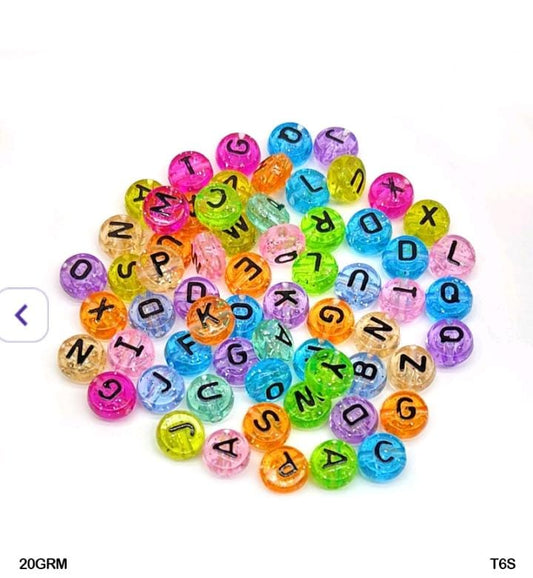 Multicolor Flat Round Trans Alphabet Beads - 20g