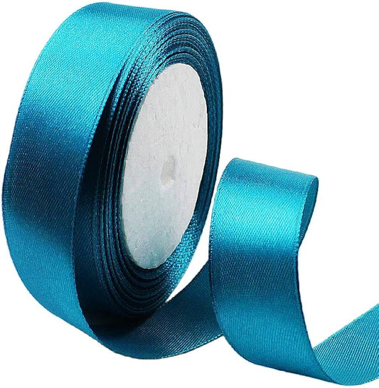 Peacock blue satin ribbon 1" - 1mtr