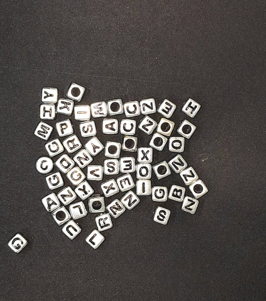 Plastic Beads | Square Silver | Alphabet 15g