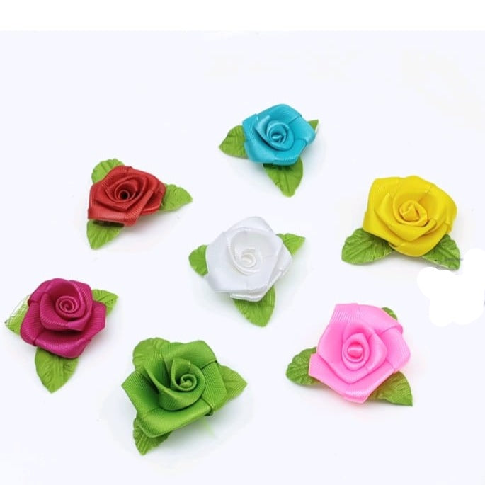 Satin cloth flowers multi color - 24pcs