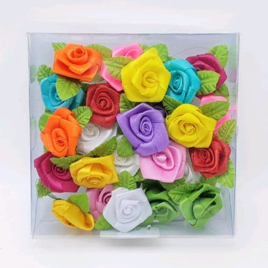 Satin cloth flowers multi color - 24pcs
