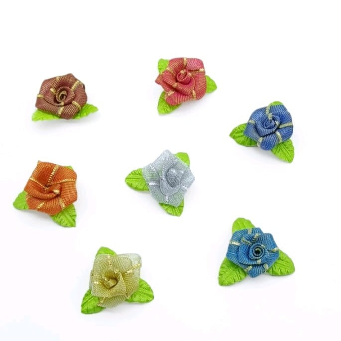 Satin glitter cloth flowers - 24pcs