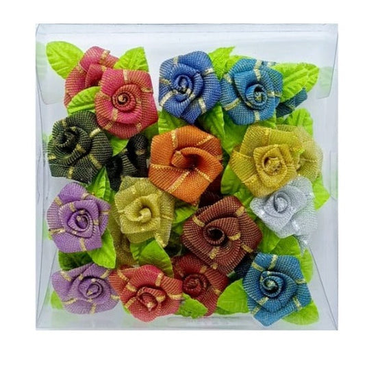 Satin glitter cloth flowers - 24pcs