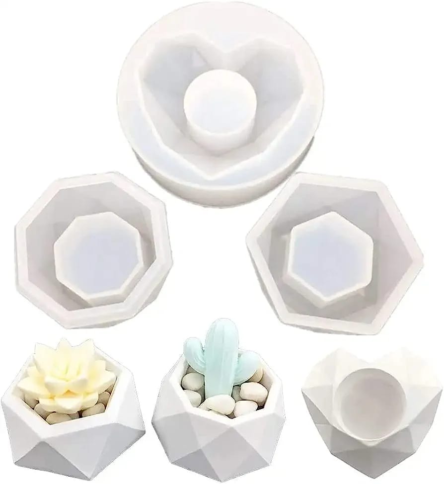 Set of 3 Concerete molds - Heart, Hexagon, Pentagon