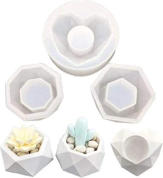 Set of 3 Concerete molds - Heart, Hexagon, Pentagon