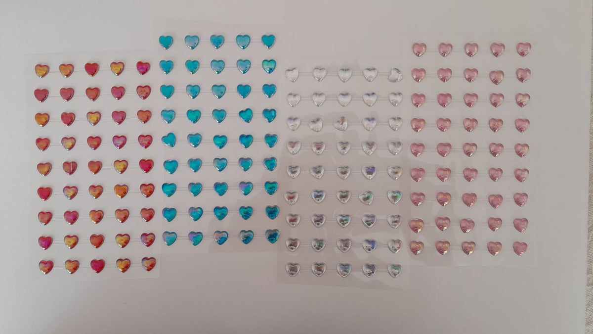 Multicolor Heart Shaped Crystal Stickers - Sheet