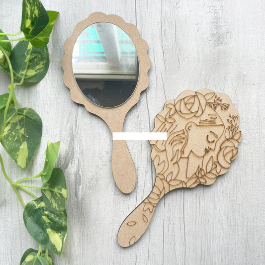 8" MDF Pre Marked Hand Mirror - Girl with Rose
